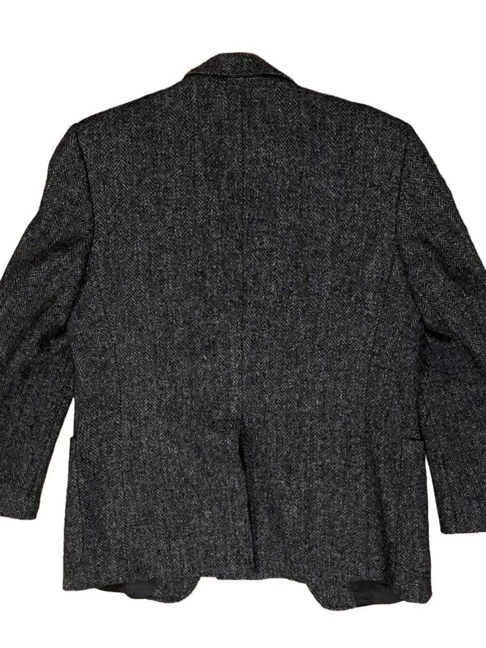 Vintage Harris Tweed Wool Jacket Blazer Grey Herringbone Men's Size 40R - Picture 2 of 3